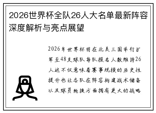 2026世界杯全队26人大名单最新阵容深度解析与亮点展望 2026世界杯全队26人大名单最新阵容深度解析与亮点展望
